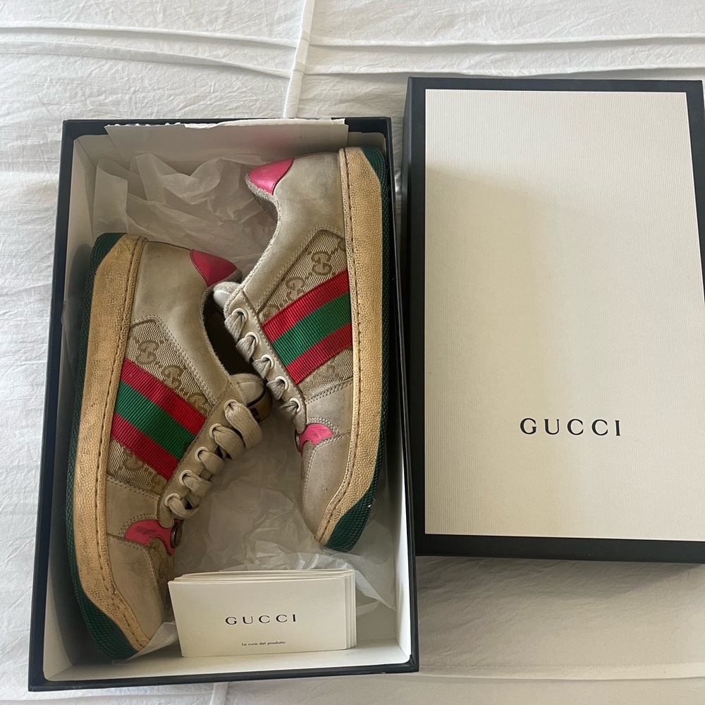 Gucci Cream and Pink Sneakers Retro-Inspired Design
